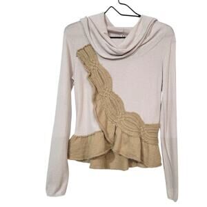 Anthropologie Moth SZ M Cashmere Blend Cowl Neck Ruffle Sweater Cream Tan Boho